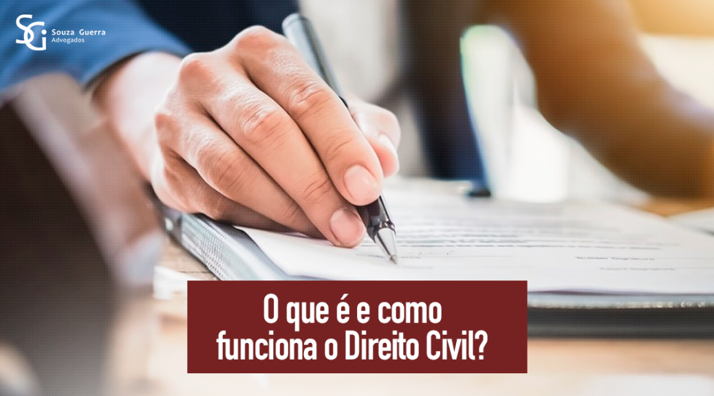 Mão com caneta e assinando papel e com titulo do texto | O que é e como funciona o Direito Civil?